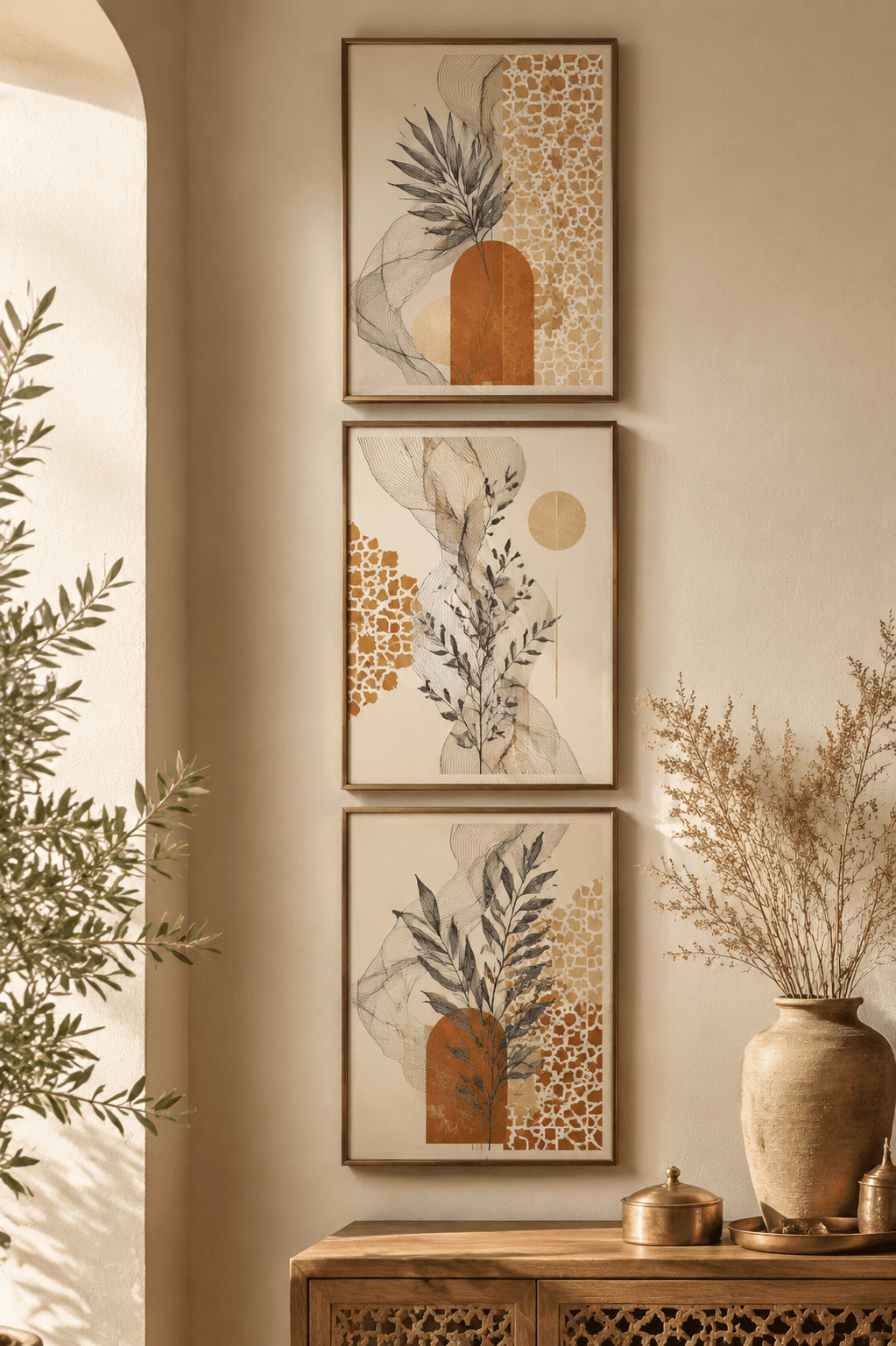 Henna-Pattern Wall Art Triptych